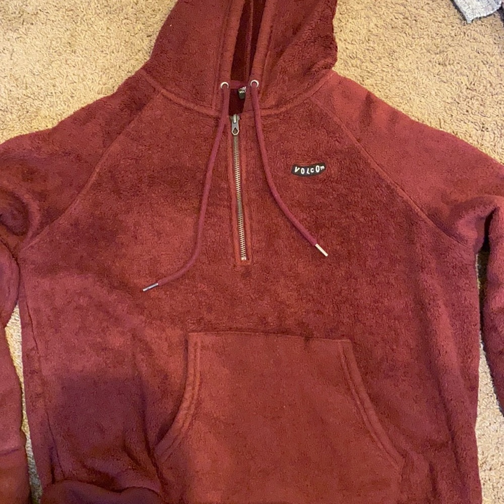 Volcom Burgundy Faux Fur Quarter Zip